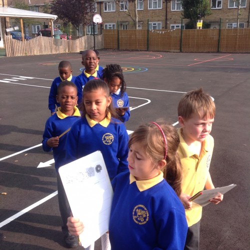 We went out into the playground to hunt for vocabulary to add to our poems about senses.