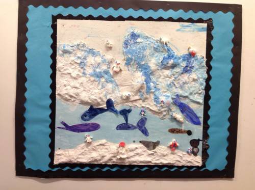 This week we have been learning all about the Antarctica. As part of this we created this Antarctic landscape art for the school hall. Come and take a look! 