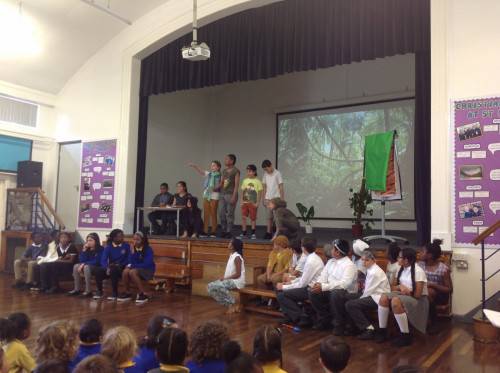"Arrrrh, snakes, snakes! Watch out for those snakes!" children investigate the exotic wildlife of the Congo Rain Forrest.