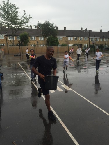 Jamal takes the coward's route and retreats after soaking some Year 6s.