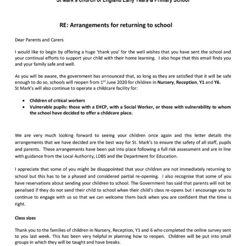 Return To School Letter St Mark s C Of E Primary School return-to-school-letter-st-mark-s-c-of-e-primary-school