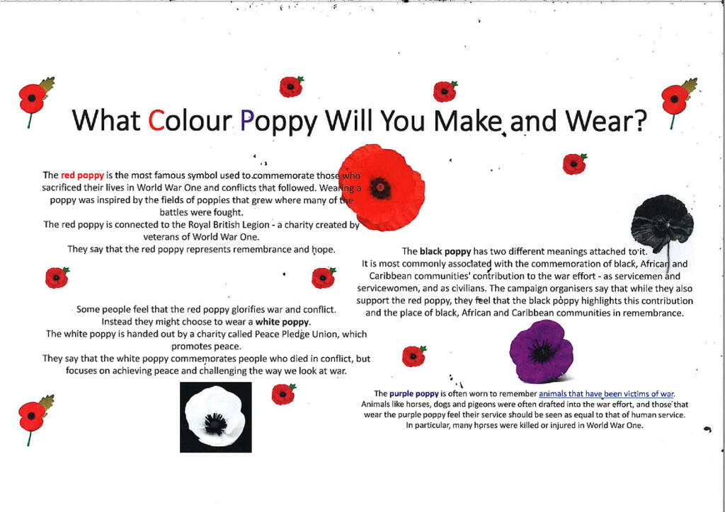 What Colour Poppy Will You Make and Wear? St Mark's C of E Primary School